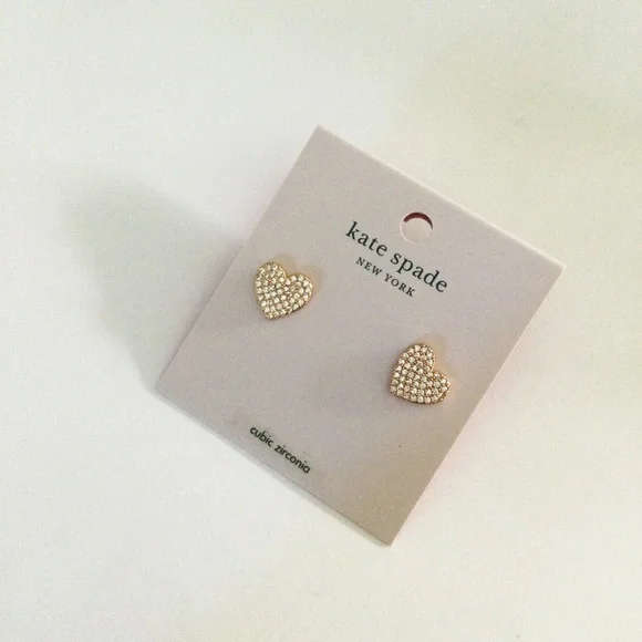 PRICE FIRM - KATE SPADE Heart Shaped Rose Gold Tone Pave Stud Earrings - NWT - Picture 12 of 16